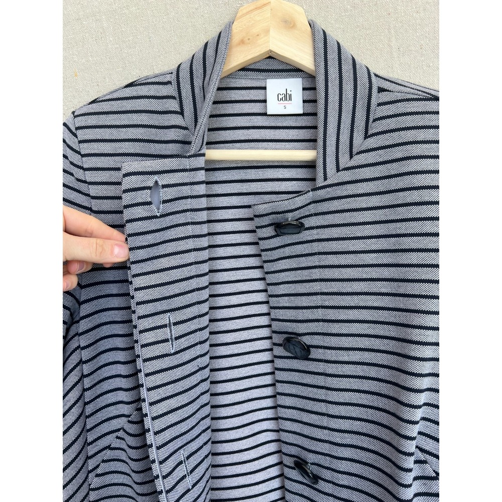 CAbi Women's Dappled Stripe Car Coat Jacket‎ Size Small Cotton Blend Navy Blue - Picture 5 of 12